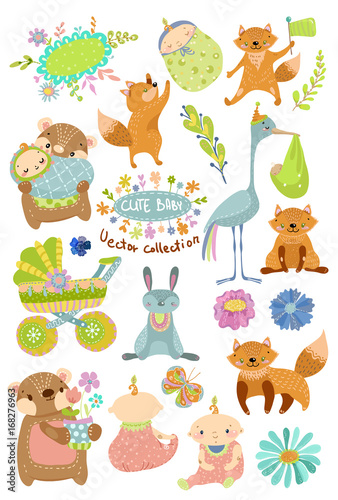 Fototapeta Naklejka Na Ścianę i Meble -  Cute baby cartoon collection with animals
