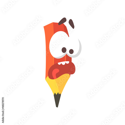Cute cartoon frightened pencil comic character with big eyes, humanized pencil with funny face vector Illustration