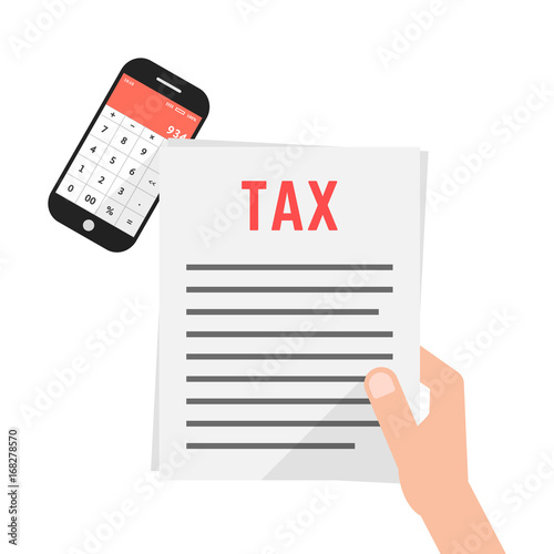 hand holding simple tax form with phone