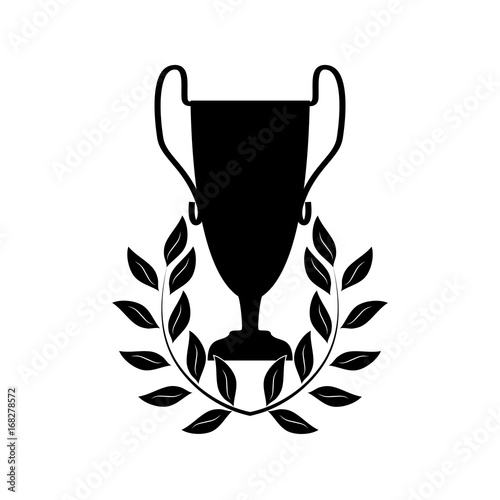 Black cup and reward on white background