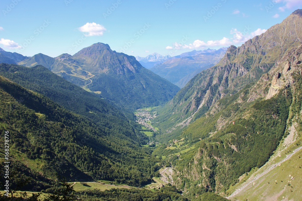 Valbondione, Bergamo, Italy. Landscape of the valley where the river Serio is born.