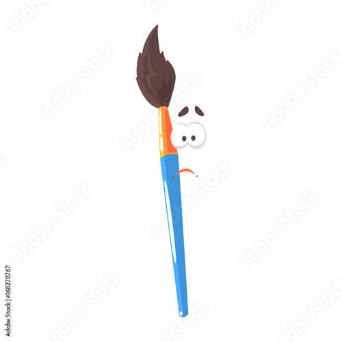 Blue cartoon paint brush comic character, humanized paintbrush with funny face vector Illustration