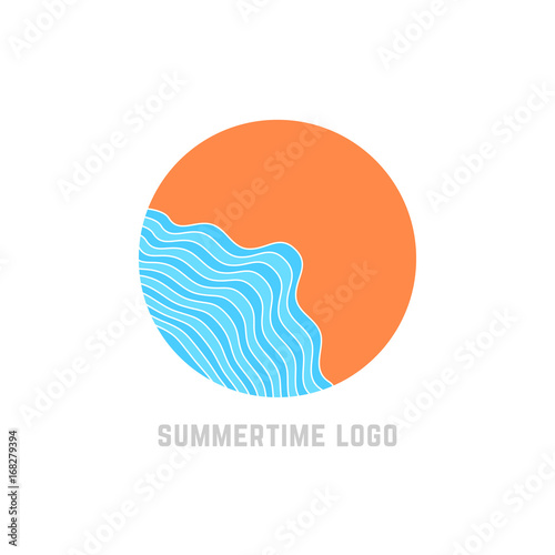 simple summertime logo with blue waves