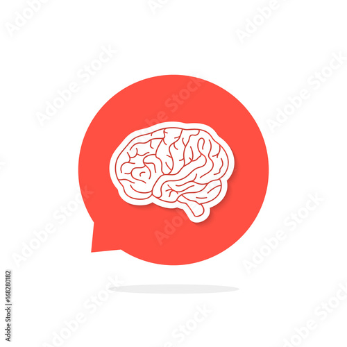 red speech bubble with brain and shadow