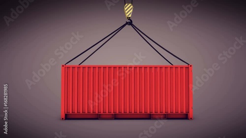 3d rendering of the red cargo container with a hook