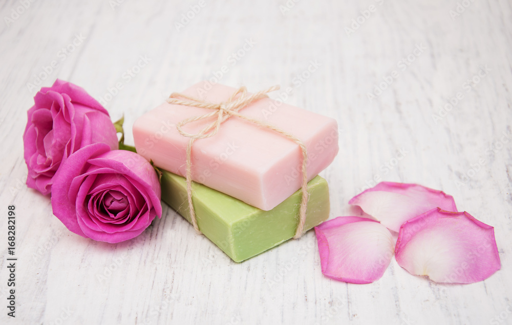 Handmade soap and pink rose Handmade soap and pink rose