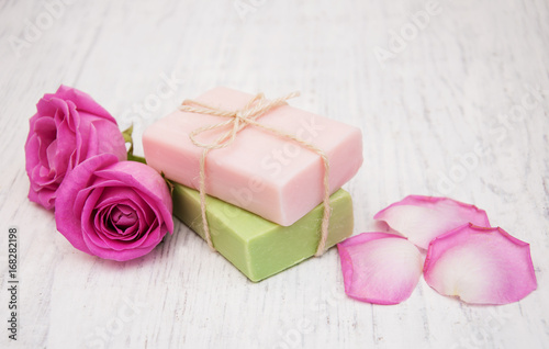 Handmade soap and pink rose