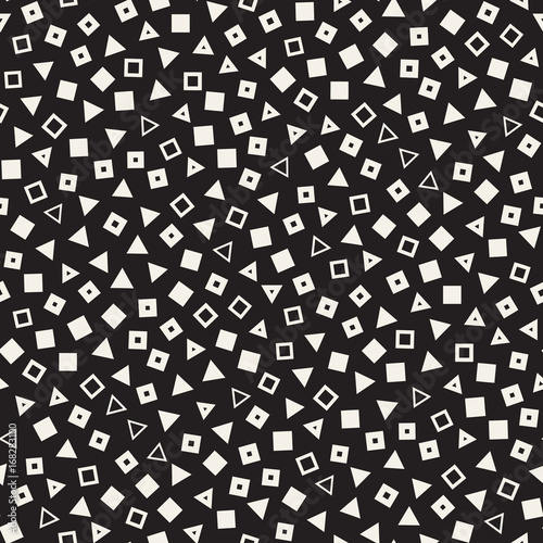 Seamless primitive jumble minimalism patterns. Randomly scattered geometric shapes. Abstract background design