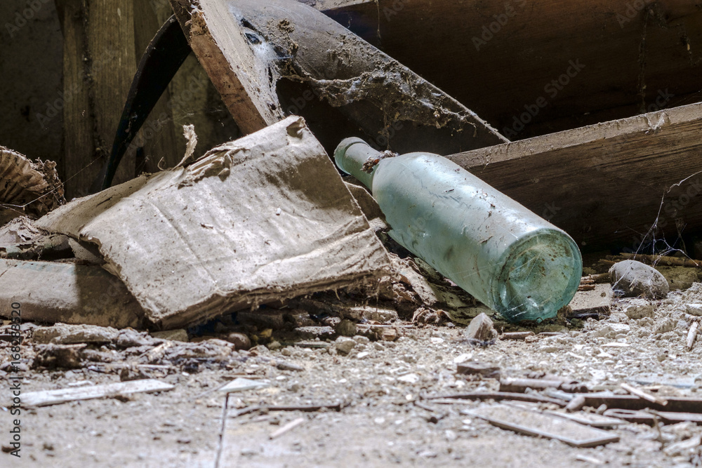 Old vine bottle in the abandoned house. Old vine bottle in the abandoned house.
