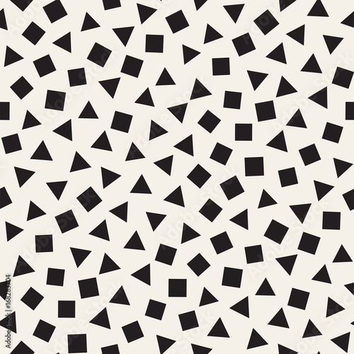 Seamless primitive jumble minimalism patterns. Randomly scattered geometric shapes. Abstract background design