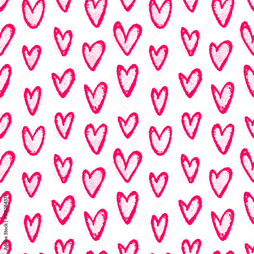 Ink hand drawn seamless pattern with doodle hearts Ink hand drawn seamless pattern with doodle hearts