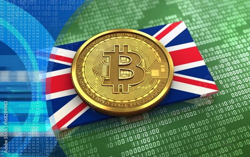 3d bitcoin UK flag photo