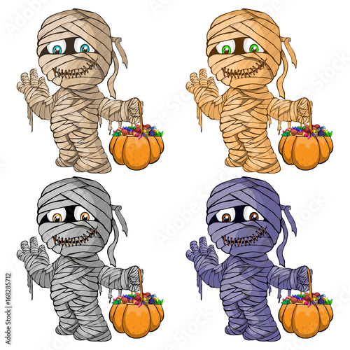 Vector isolated illustration of a set of  merry mummies for Halloween