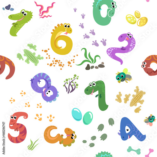 Numbers like dinosaurs seamless pattern © ksenashurubura