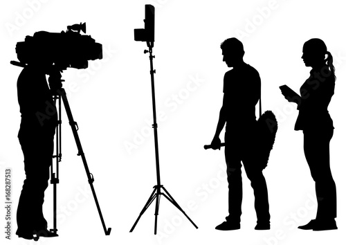 Man with a camera on white background