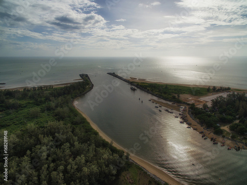 Aerial view of Pranburi estuary in the morning