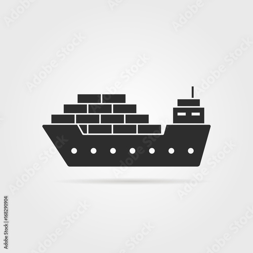 black cargo ship icon with shadow