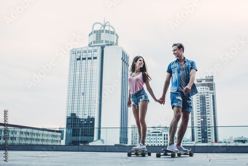 Teenage couple having fun in the city
