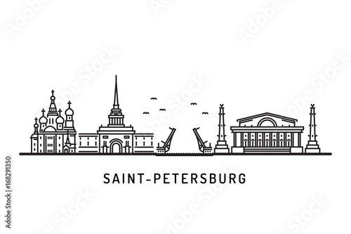 Saint Petersburg, Russia detailed skyline landmarks. Travel and tourism background. Vector illustration architectural landmarks photo