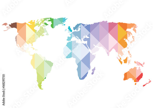 Fototapeta Naklejka Na Ścianę i Meble -  bright vector world map silhouette of colorful triangles isolated on white background