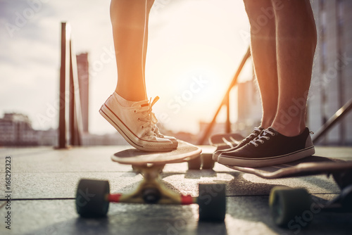 Couple with skateboards