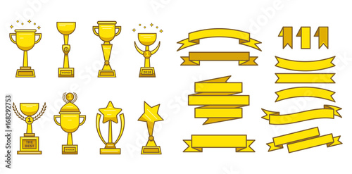 Gold awards cups medals set