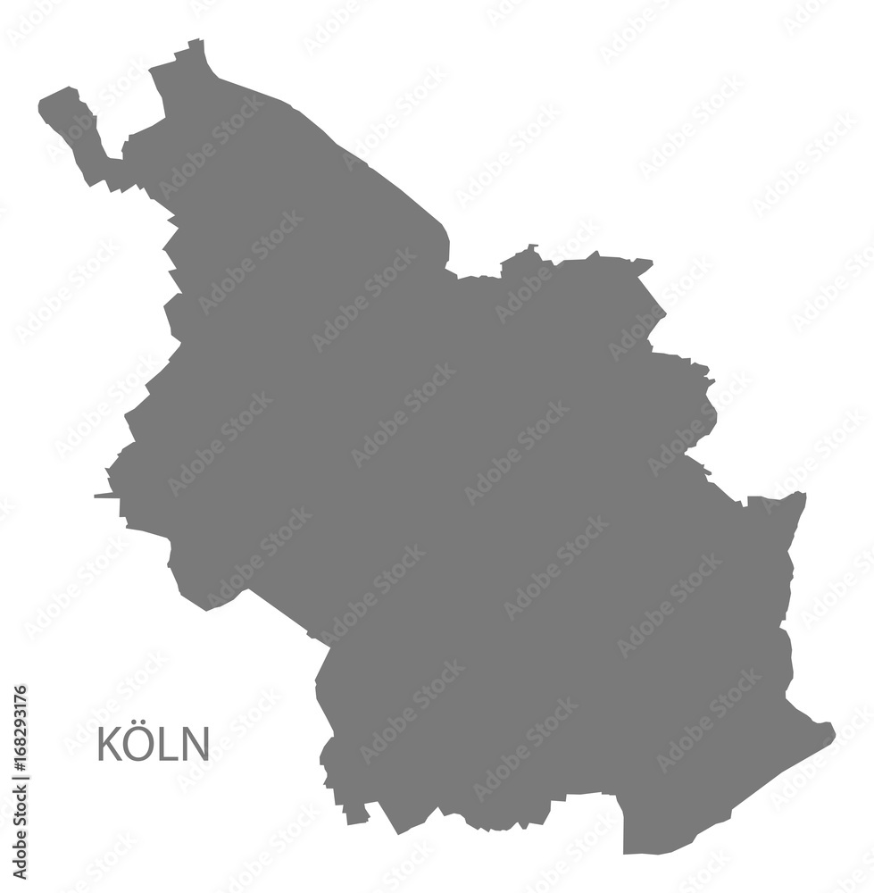 Cologne city map with boroughs grey illustration silhouette shape