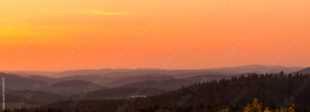 Majestic sunset in the mountains landscape. Czech republic.