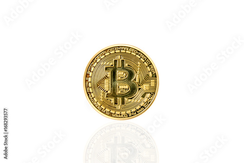 Golden Bitcoin isolated on white background