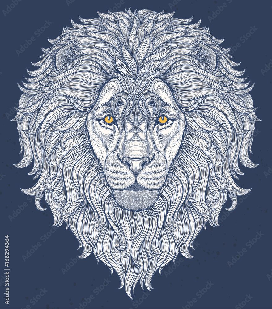 Lion head hand drawn in lines isolated on white background. Decorative doodle vector illustration. Perfect for postcard, poster, print, greeting card, t-shirt, phone case design