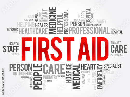 First aid word cloud collage, healthcare concept background