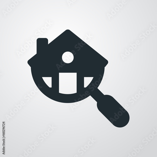 Icono plano buscar casa en fondo degradado