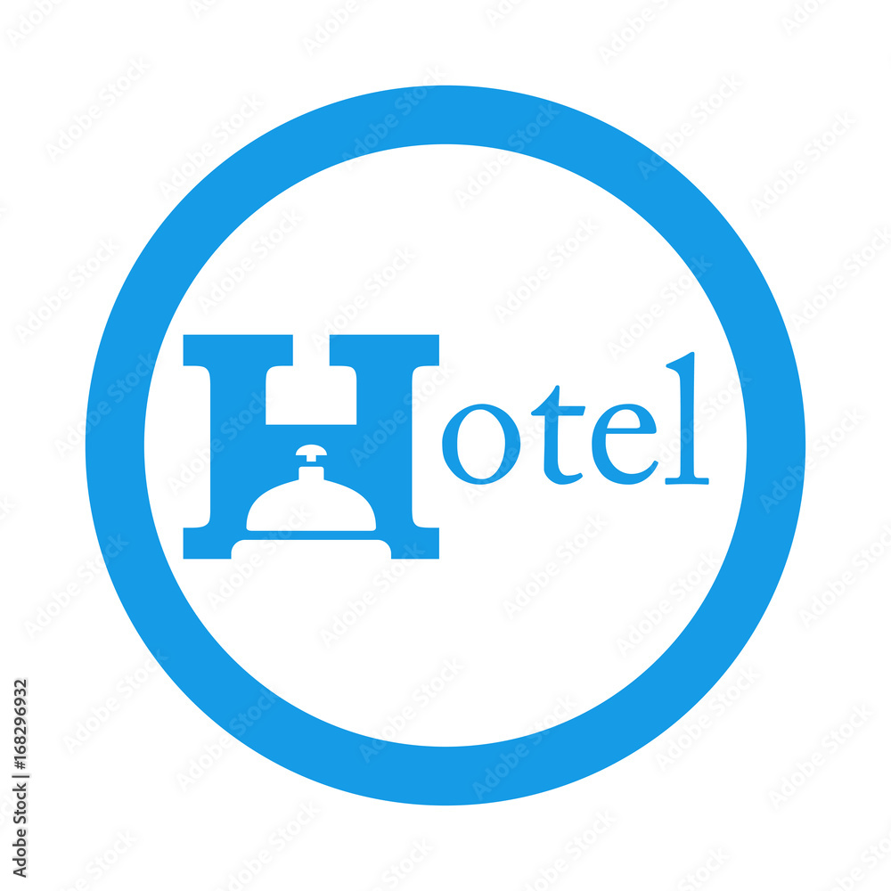 Icono plano Hotel con timbre en circulo color azul Icono plano Hotel con timbre en circulo color azul