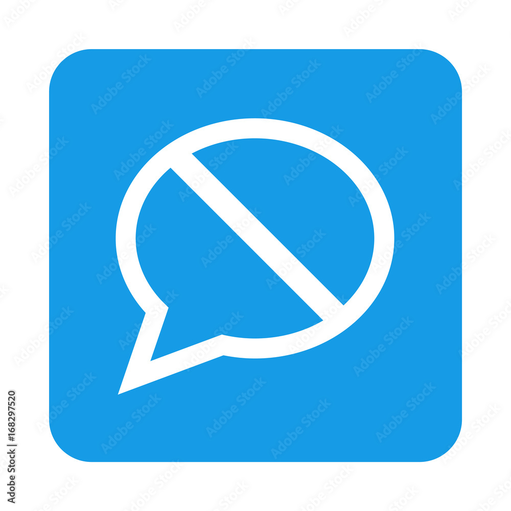 Icono plano no hablar en cuadrado azul Icono plano no hablar en cuadrado azul