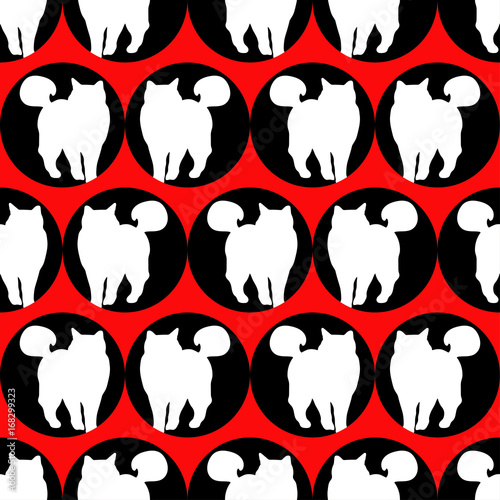 Polka dot seamless pattern. The cat in the circle. Textile rapport.