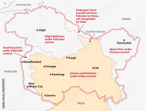 Map about the division of Jammu and Kashmir
