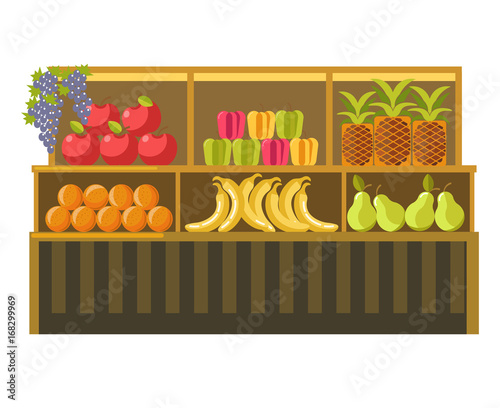 Fruit stand counter vector booth for product shop or supermarket store display