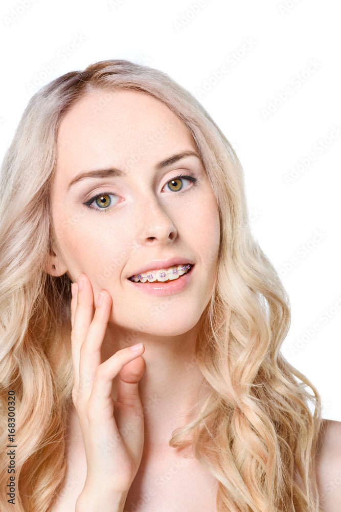 Woman with braces smiling Woman with braces smiling