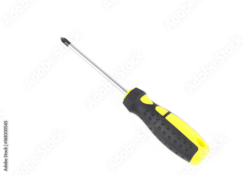 Philips head screwdriver with plastic yellow and black handle