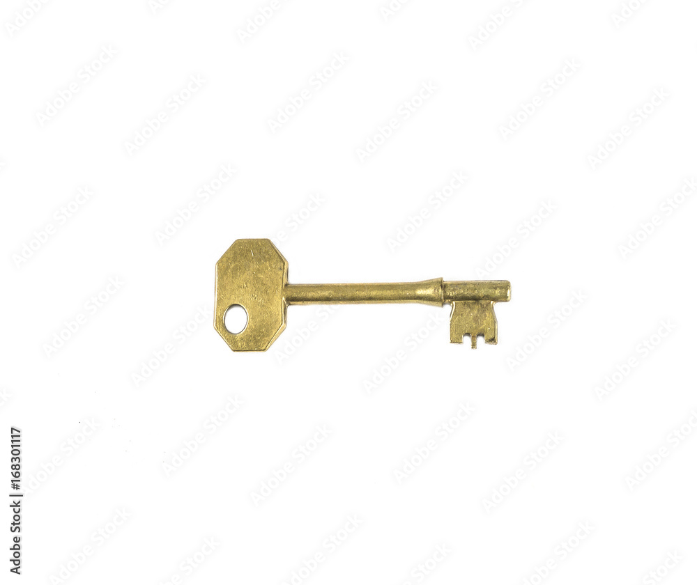 old fashioned brass key on white background old fashioned brass key on white background