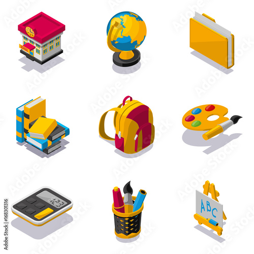 Set of isometric school objects

