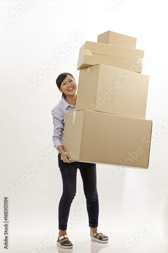 woman carry boxes