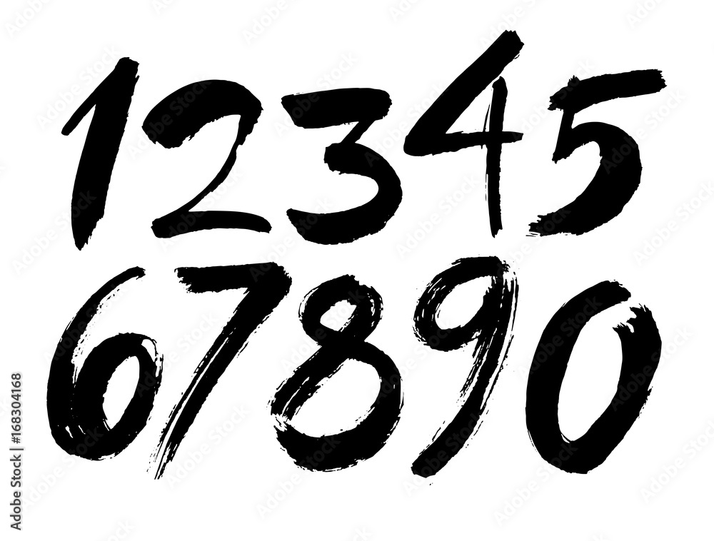 vector set of calligraphic acrylic or ink numbers, brush lettering