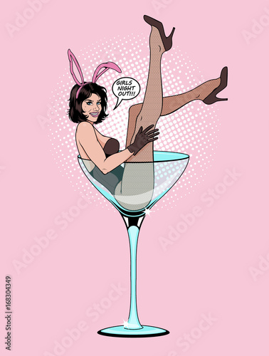 Pin Up Girl In Martini Glass.