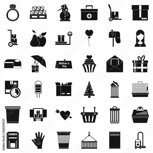 Carton box icons set, simple style