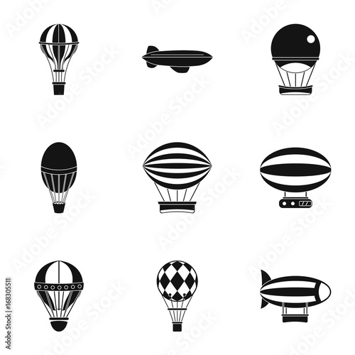 Hot air balloon icon set, simple style