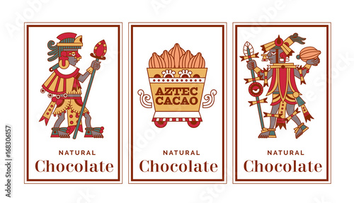 Vector illustration aztec cacao pattern for chocolate package design.