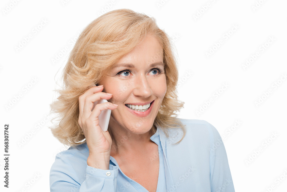 mature woman talking by phone mature woman talking by phone