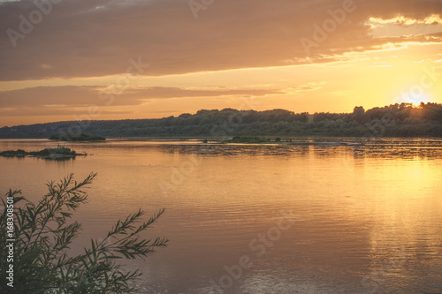 Summer sunset on the Oka river in Moscow region