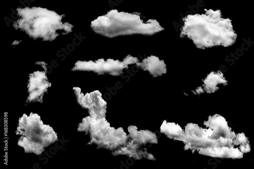 many cloud isolated on black background